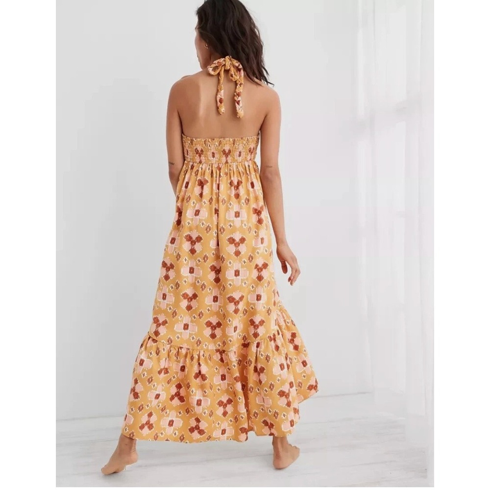 2/$30 New with tags Aerie Mustard Yellow Sleeveless Linen Blend Midi Dress XXS - Picture 3 of 10